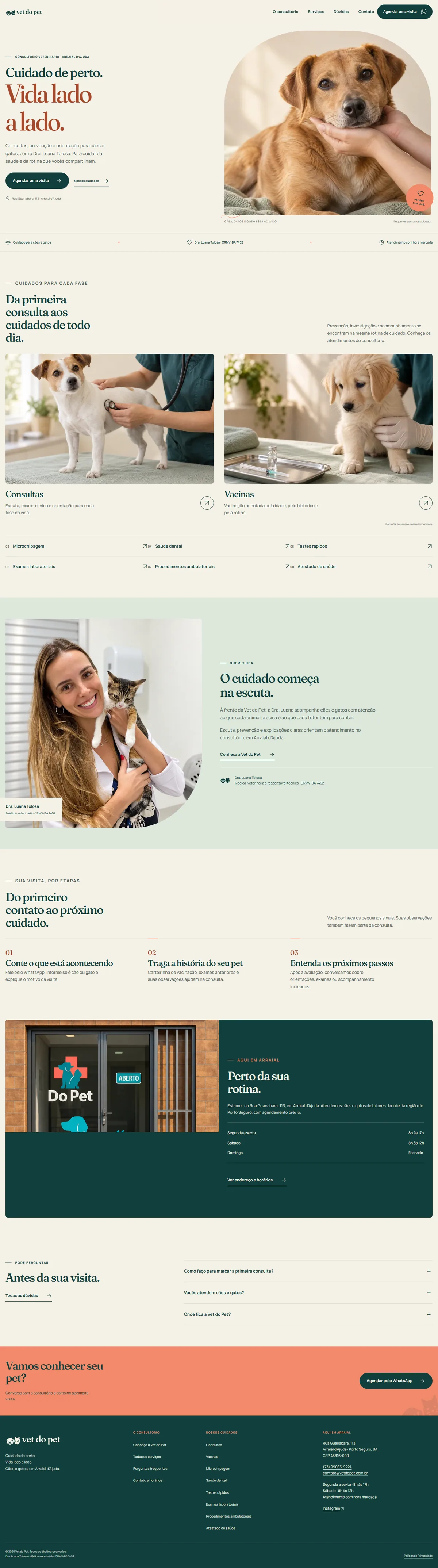 Captura completa da Vet do Pet, com marca, apresentação da clínica e serviços
