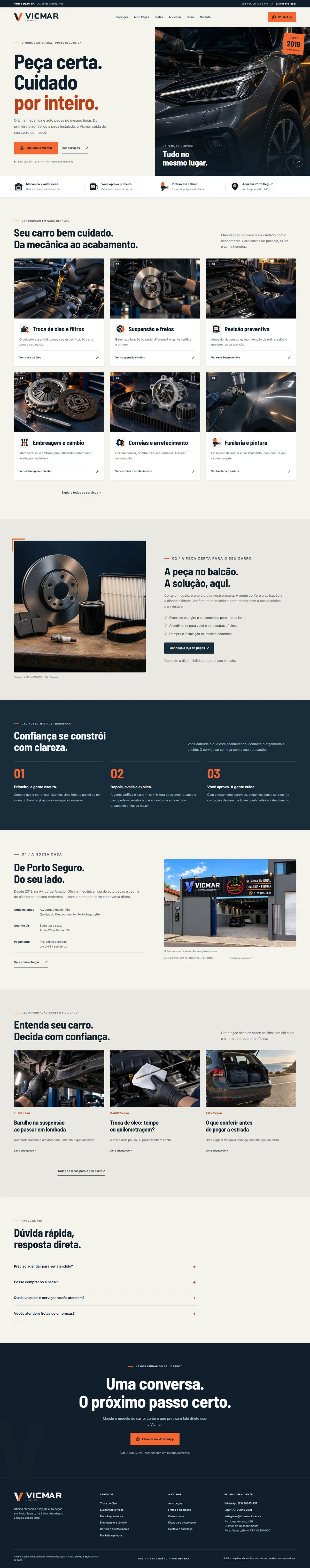 Site completo da Vicmar Autopeças com serviços e fotos da oficina