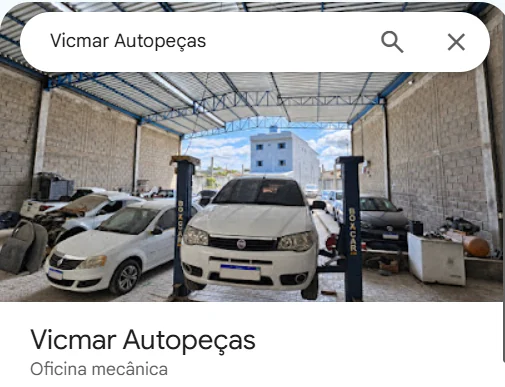 Recorte da ficha da Vicmar Autopeças no Google Maps, com foto de capa aplicada e categoria Oficina mecânica
